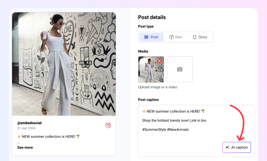 AI Instagram caption in EmbedSocial