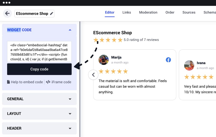 Embeddable code for Facebook reviews widget