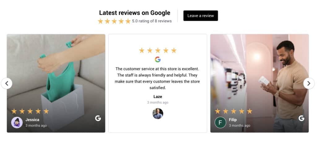 Example of a Google reviews widget