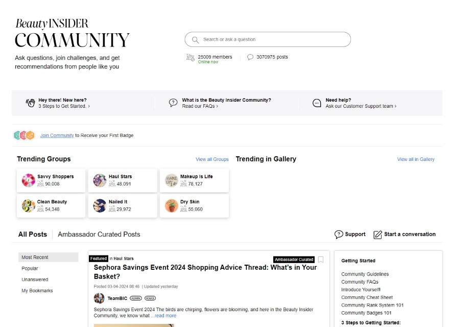 sephora beauty insider community page