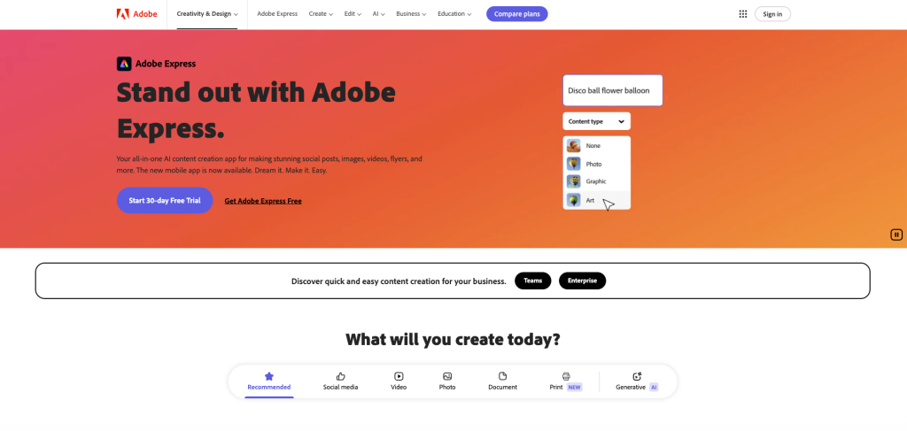 adobe landing page