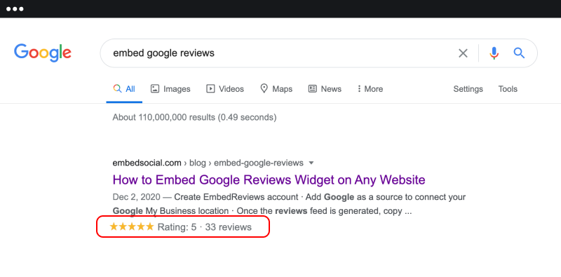 Online reviews SEO with google rating schema